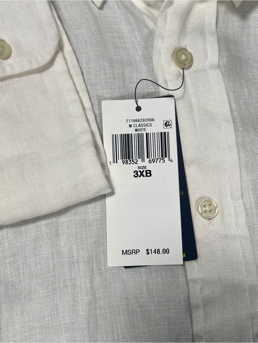 New Polo Ralph Lauren Shirt Mens 3XB White Solid Classic Fit Modern Linen Pony